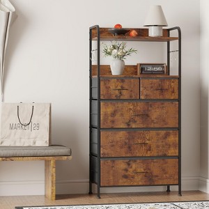 5-Drawer Dresser with Fabric Bins - Wood Top & Steel Frame Storage Organizer for Bedroom, Hallway, Nursery - 1 of 4