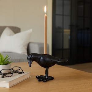 Decorative Crow Taper Candle Holder - Bird Candle Stand Holder for Shelf, Office Desk, or Mantle Accent - Table Centerpiece or Home Decor - 4", Black - 1 of 4