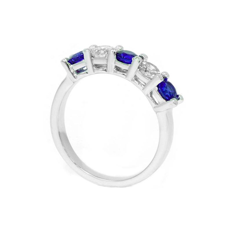 Pompeii3 1 cttw Blue Sapphire & Diamond 5-Stone Wedding Anniversary Ring 14k White Gold, 2 of 4