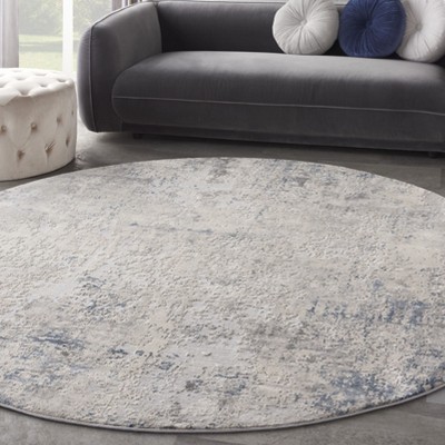 Gray Abstract Round Synthetic Easy Care Rug