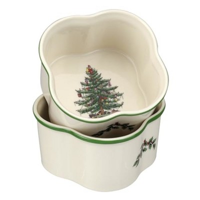 Spode Christmas Tree Square Scalloped Ramekins, Set of 2