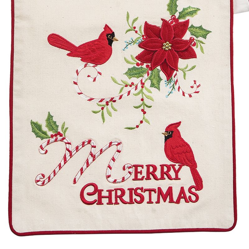 C&F Home Holiday "Merry Christmas" Sentiment with Red Cardinal Cane 14" X 72" Cotton Machine Washable Embroidered Table Runner, 3 of 5