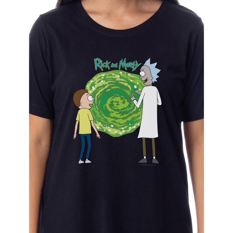 Rick and Morty Womens' TV Show Series Portal Nightgown Sleep Pajama Shirt Black, 2 of 4