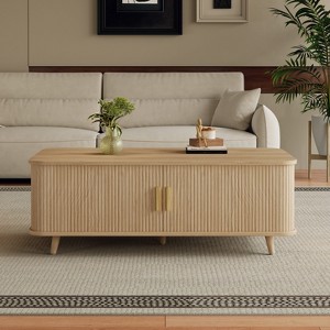 Christopher Knight Home Pascal Mid-Century Modern Coffee Table with 2 Tambour Doors and 4 Compartments - 1 of 4