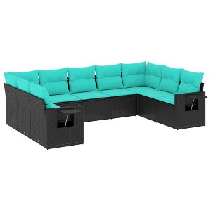 vidaXL Patio Sofa Set - 9 Piece Black Poly Rattan Outdoor Furniture with Cushions, Foldable Side Tables, Modular Design for Garden Terrace Deck - 1 of 4