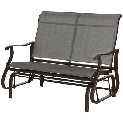 Gray Steel Outdoor Double Glider Bench with Mesh Seat