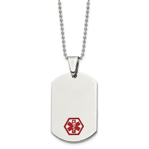 Black Bow Jewelry Stainless Steel Large Dog Tag Medical Alert Necklace - 24 Inch - 1 of 4