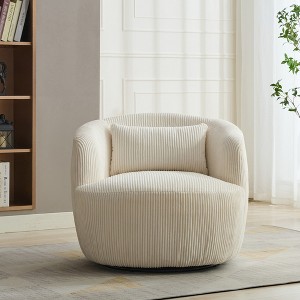 Akoasm 34.25 Inch 360 Degree Soft Accent Lounge Swivel Barrel Chair With Pillow For Living Room, Office & Bedroom-Ivory - 1 of 4