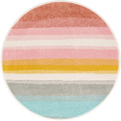 Whimsy Kids Round Ivory and Multi-Color Synthetic Rug