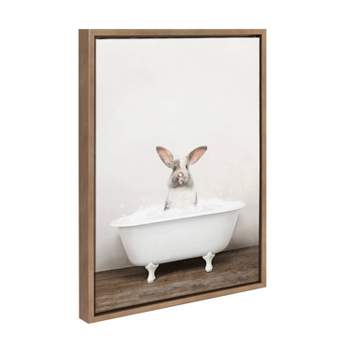 18" x 24" Sylvie Bunny in Rustic Bath Framed Canvas by Amy Peterson Gold - Kate & Laurel All Things Decor