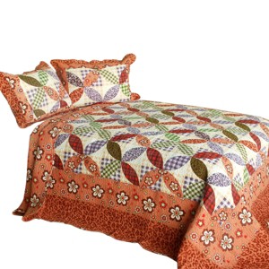 Slickblue 3PC Cotton Vermicelli-Quilted Patchwork Quilt Set, Full/Queen Size with 2 Shams, 12 Patterns - 1 of 4