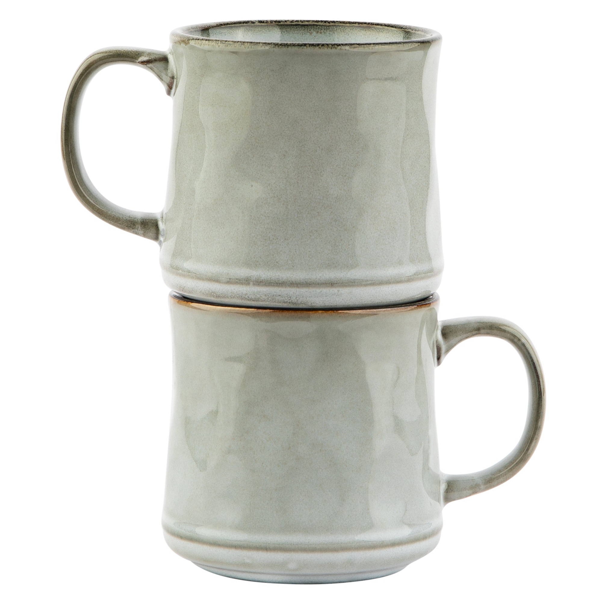 Kook Glazed Coffee Mugs, Java/Slate, Circled, 15 oz, Set of 2