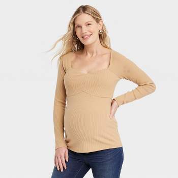 Corsetry Rib Maternity Top - Isabel Maternity by Ingrid & Isabel™ Tan XXL