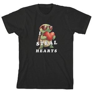 Turtle I Steal Hearts Youth Black Crew Neck Short Sleeve T-shirt - 1 of 3