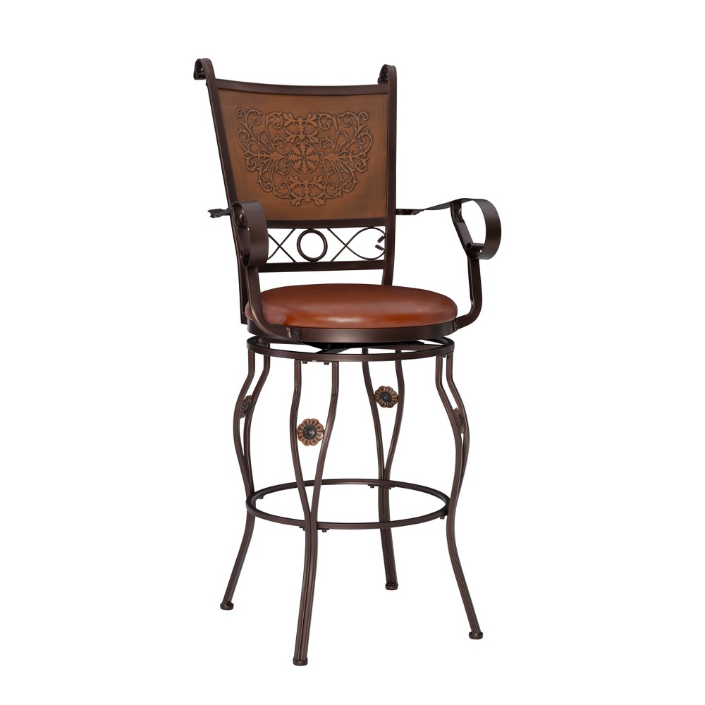 30"" Eli Big and Tall Faux Leather Copper Stamped Swivel Seat Barstool - Powell Company: Metal Frame, Footrest, Fixed Height -  15425539