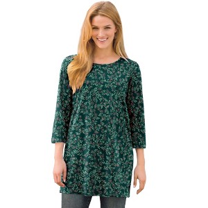 Woman Within Perfect Printed Three-Quarter-Sleeve Scoopneck Tunic - 1 of 4