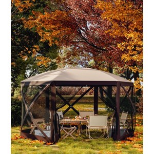 12x12 Ft Portable Pop Up Camping Outdoor Gazebo with 6 Sided Canopy Shelter, Hexagon Gazebo, 210D Oxford Fabric for Patio, Backyard, and Lawn - 1 of 4