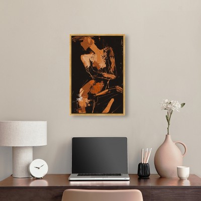 Graceful Abstraction Black and Brown Canvas Wall Art with Gold Frame