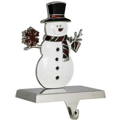 Festive Snowman Metal and Plastic Christmas Stocking Holder
