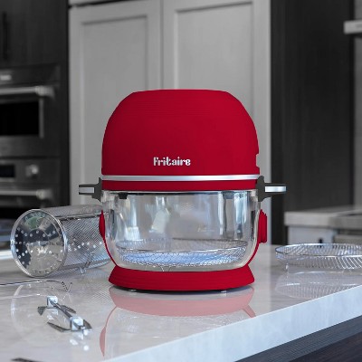 Cherry Red Glass Bowl Electric Air Fryer with Rotisserie, 5 Quart