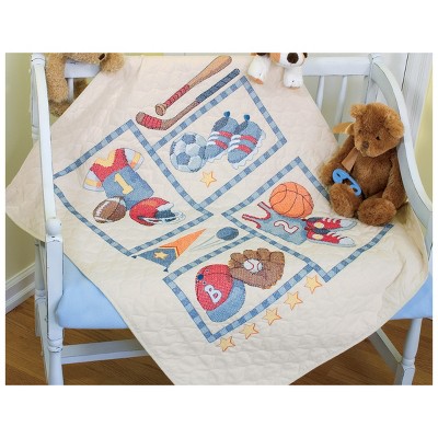 Dimensions Baby Hugs Quilt Stamped Cross Stitch Kit 34"X43"-Little Sports