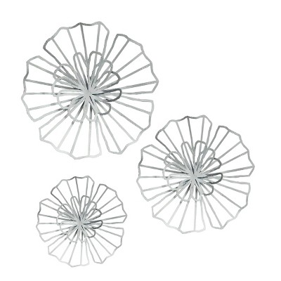 VIP Metal 20.25 in. Gray Stamped Flower Wall Decor Set of 3