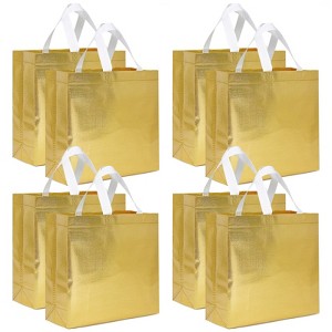 Wrapables Glossy Non-Woven Reusable Gift Bags with Handles for Weddings, Bridal Showers, Parties (Set of 8), Gold - 1 of 4