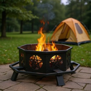 Resenkos 35-inch Outdoor Firepit with  Finish, Durable Steel Construction, Real Wood-burning Experience, Weather-resistant Coating， - 1 of 1