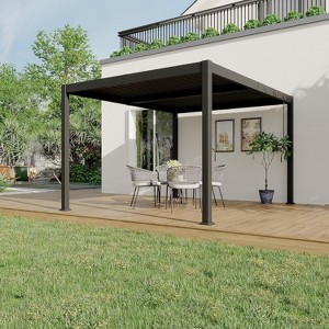 Acekool 10x12 FT Aluminum Louvered Pergola with Adjustable Rainproof Roof, Outdoor Patio Pergola, Dark Gray - 1 of 4