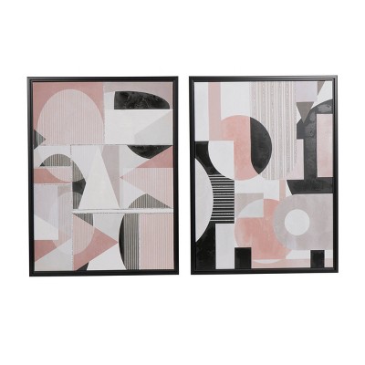 Canvas Geometric Handmade Framed Wood Wall Art With Silver Frame Set Of 2  White - Novogratz : Target