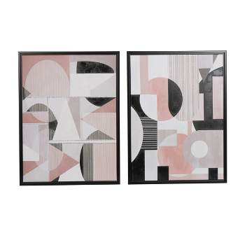 Set of 2 Canvas Abstract Mid-Century Modern Geometric Framed Wall Arts with Black Frame Cream - The Novogratz
