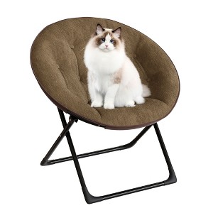 Comfy Oversized Saucer Chair for Adults, Soft Faux Fur Plush Folding Moon Chair, Metal Frame Reading Lounge Chair for Bedroom Living Room Dorm Office - 1 of 4