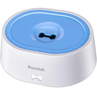 BENCMATE Pet Bowl No Spill Dog Water Bowl with Floating Disk and Water Filter with 2L, Pet Water Dispenser for Pet Family, Blue, 10.41"*3.93"*8.57"
