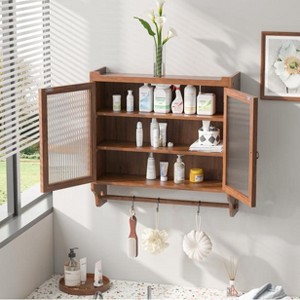 24.8''Glass Door Vintage Double Door Wall Cabinet With Three Tiers of Storage With Towel Rack - 1 of 4