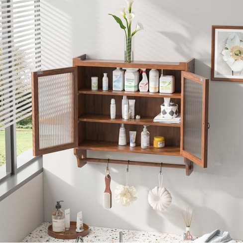 24.8''Glass Door Vintage Double Door Wall Cabinet With Three Tiers of Storage With Towel Rack - image 1 of 4