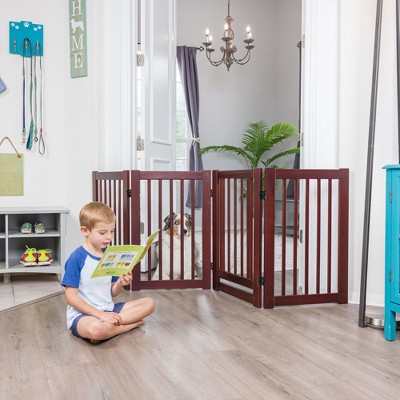 Walnut Solid Wood Freestanding Retractable Pet Gate
