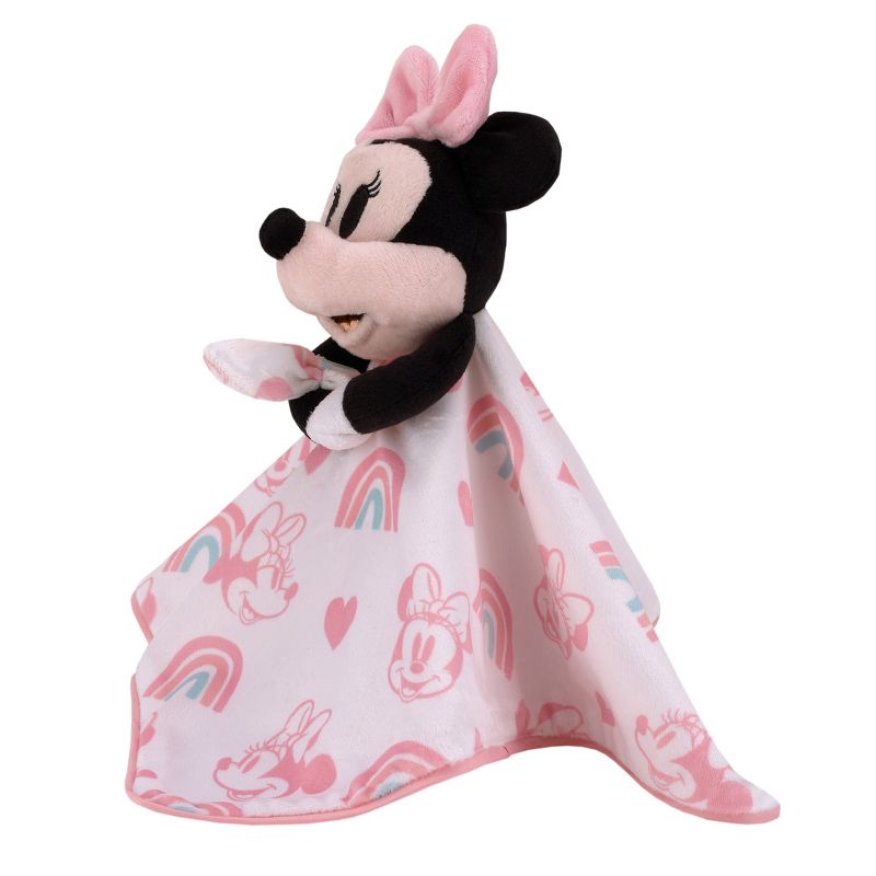 Disney Minnie Mouse White, Pink, and Aqua Rainbows and Hearts Super Soft Cuddly Plush Baby Blanket and Security Blanket 2-Piece Gift Set, 3 of 11
