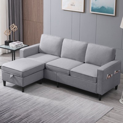 Mjkone Convertible Sectional Sofa Couch, 3-Seat L-Shaped Sofa with Storage Ottoman