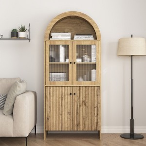 CAVINAS Mid Century Wooden High Arched Dome Cabinet with Glass Doors & LED Lighting,Freestanding Cabinet for Dining Room,Living Room - 1 of 4