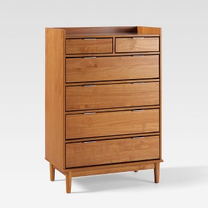 Saracina Home Mid Century Modern Solid Wood 6 Drawer Vertical Dresser Caramel - 1 of 4