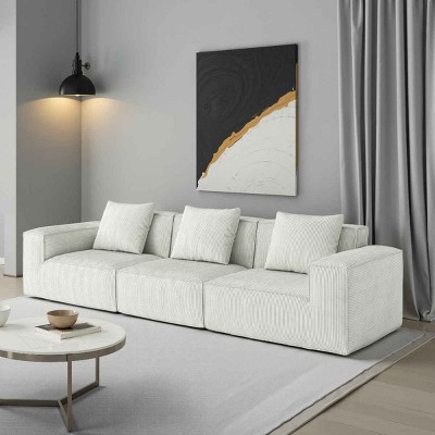 118-Inch 3 Seater Modular Sofa, Flexible Layout Oversized Bed, Sectional Sofa with Cloud Corduroy Velvet Fabric and Foam Filling-Baofuwish