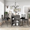 TiramisuBest 5 Piece Counter Height Dining Set Rustic Bar Table with Four Chairs and Storage Shelf - 2 of 4