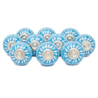 Okuna Outpost 10 Pack Blue Ceramic Knobs for Dresser Drawers, Kitchen & Bathroom Cabinets, 1.5-1.75 in