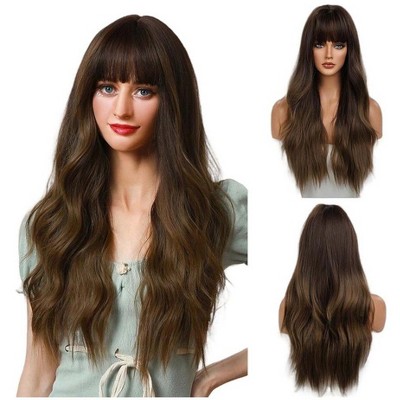 Jessie's Wig 28 Inch Wavy Bang Synthetic Wigs Light Brown Color 1 Pc/Pack