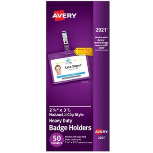 Avery Heavy Duty Badge Holders, 2.25" x 3.5", 50 Horizontal Name Badge Holders with Clips (2921) - 1 of 4