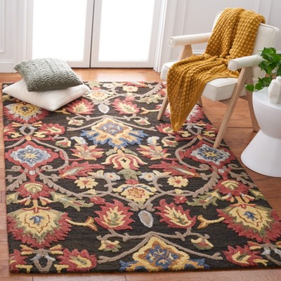 Handmade Charcoal Blossom Tufted Wool Rug 6' x 9'