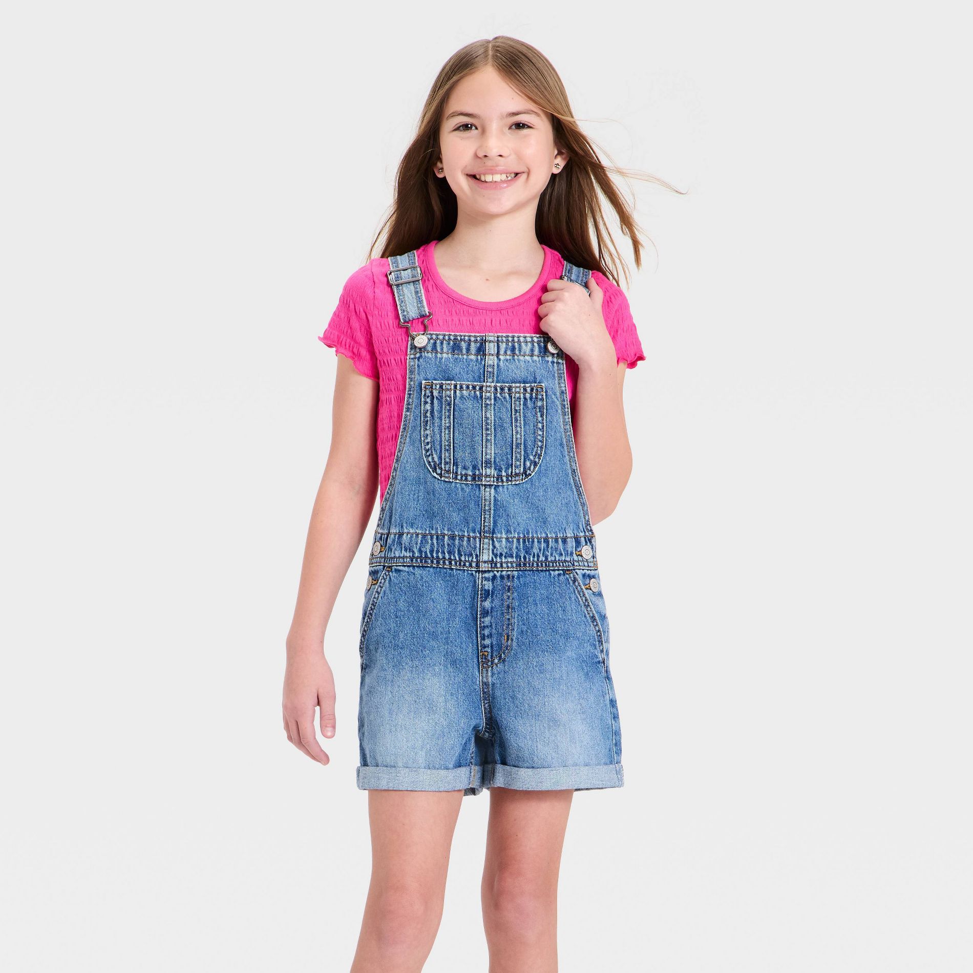 Girls' Denim Shortalls - Cat & Jack™ Medium Wash