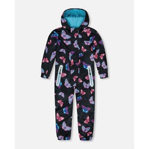 Deux par Deux Girl Printed Mid-Season One-Piece Outerwear Multicolored Butterflies on Black Background - 3 Years - 1 of 4