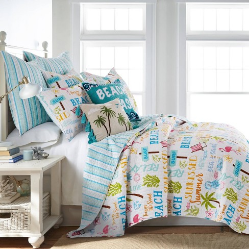 Twin Beach Days Quilt Set White green blue Homethreads Reversible Cotton Bedding With Pillow Sham Target