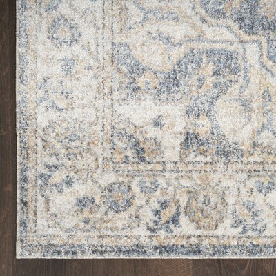 Grey Blue Floral Synthetic 9' x 12' Washable Area Rug